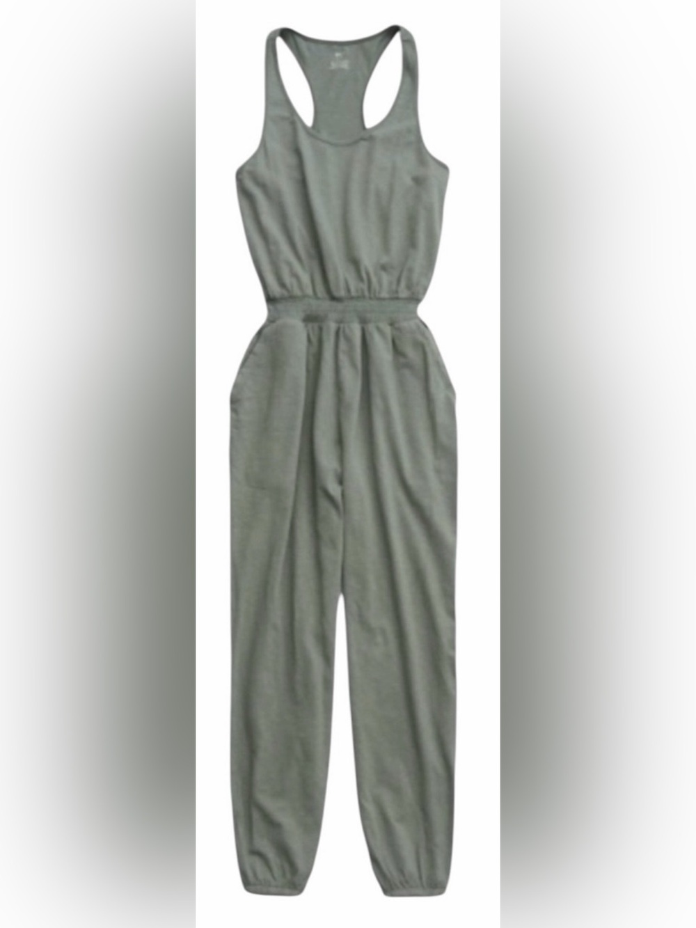Aerie Racerback Smocked Waist Jogger Jumpsuit Sage Green Size M